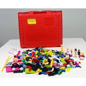 VTG 1980s LEGO Red Hard Plastic Carrying Case w/ 3+ lbs Bricks & Figures *READ*